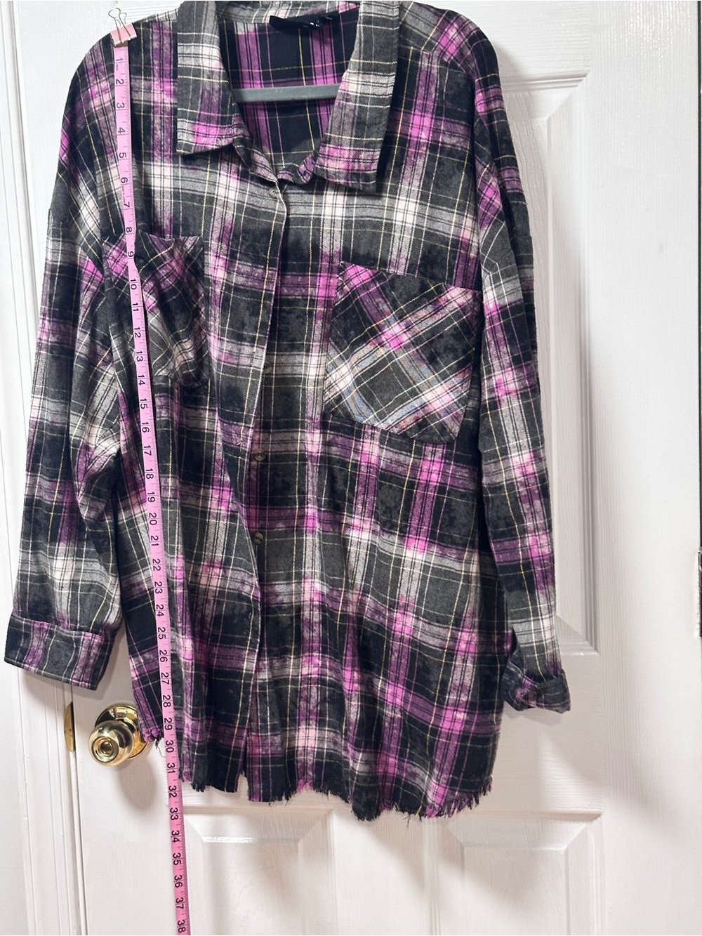 white birch Black, Gray & Pink Plaid Button-Up Shacket